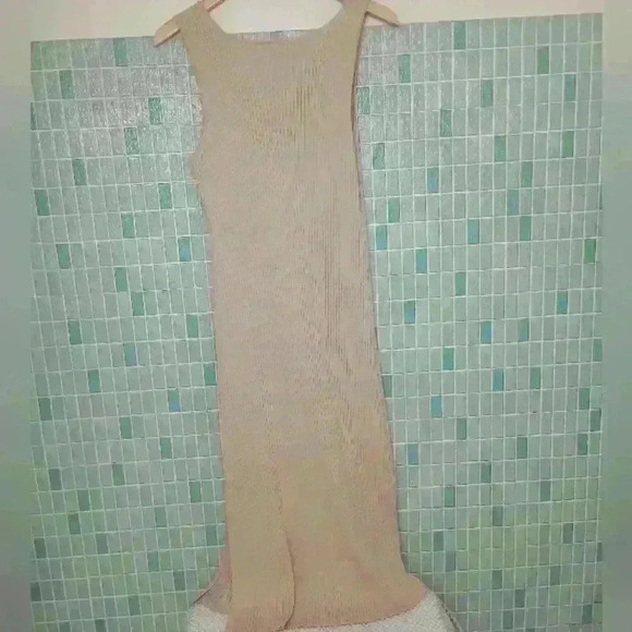 MOD REF Plus Size Sleeveless Tan Nude Stretchy Ribbed Long Dress With Slit - Picture 11 of 16